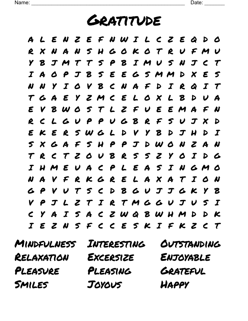 Gratitude Word Search WordMint