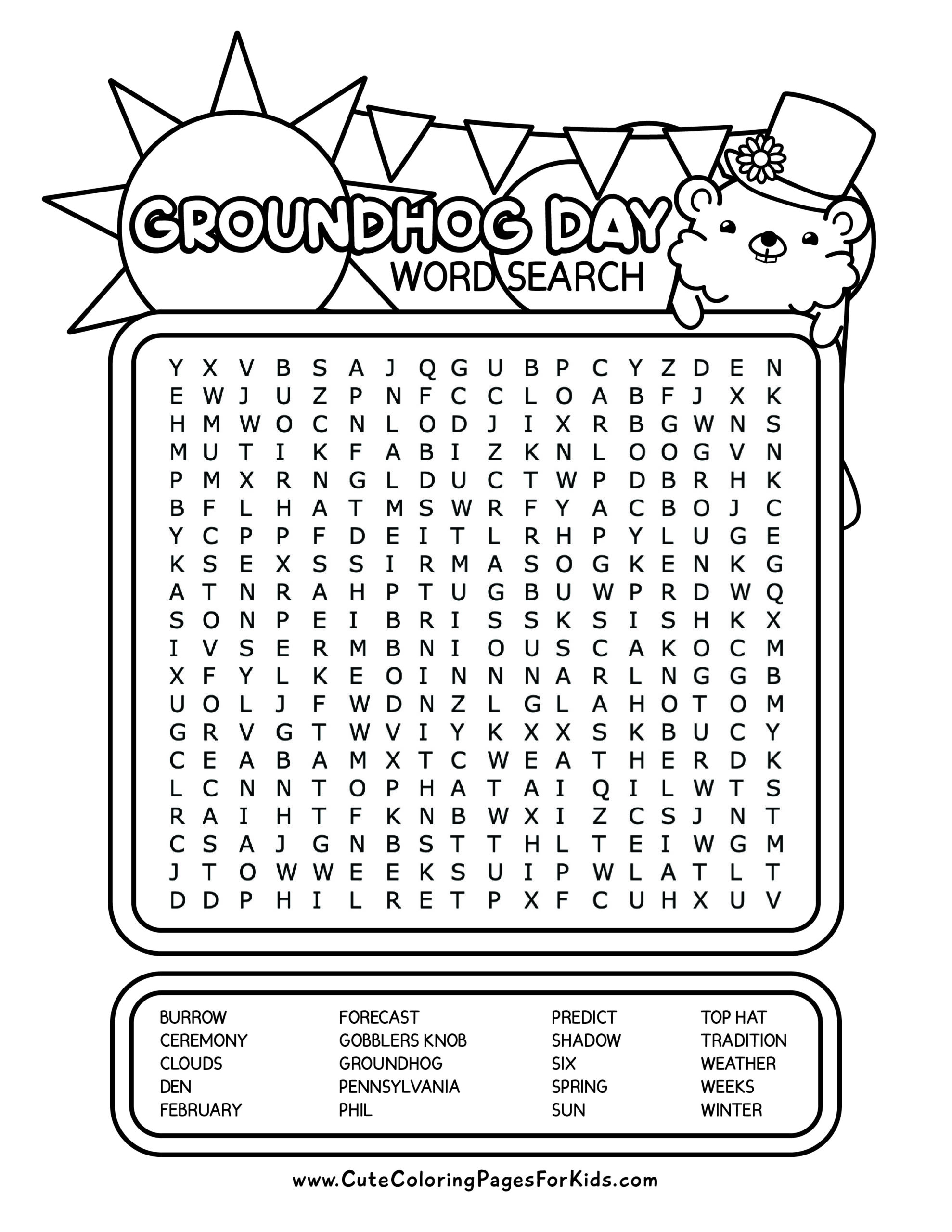 Groundhog Day Word Search For Kids Free Printable PDF Cute Worksheets Library