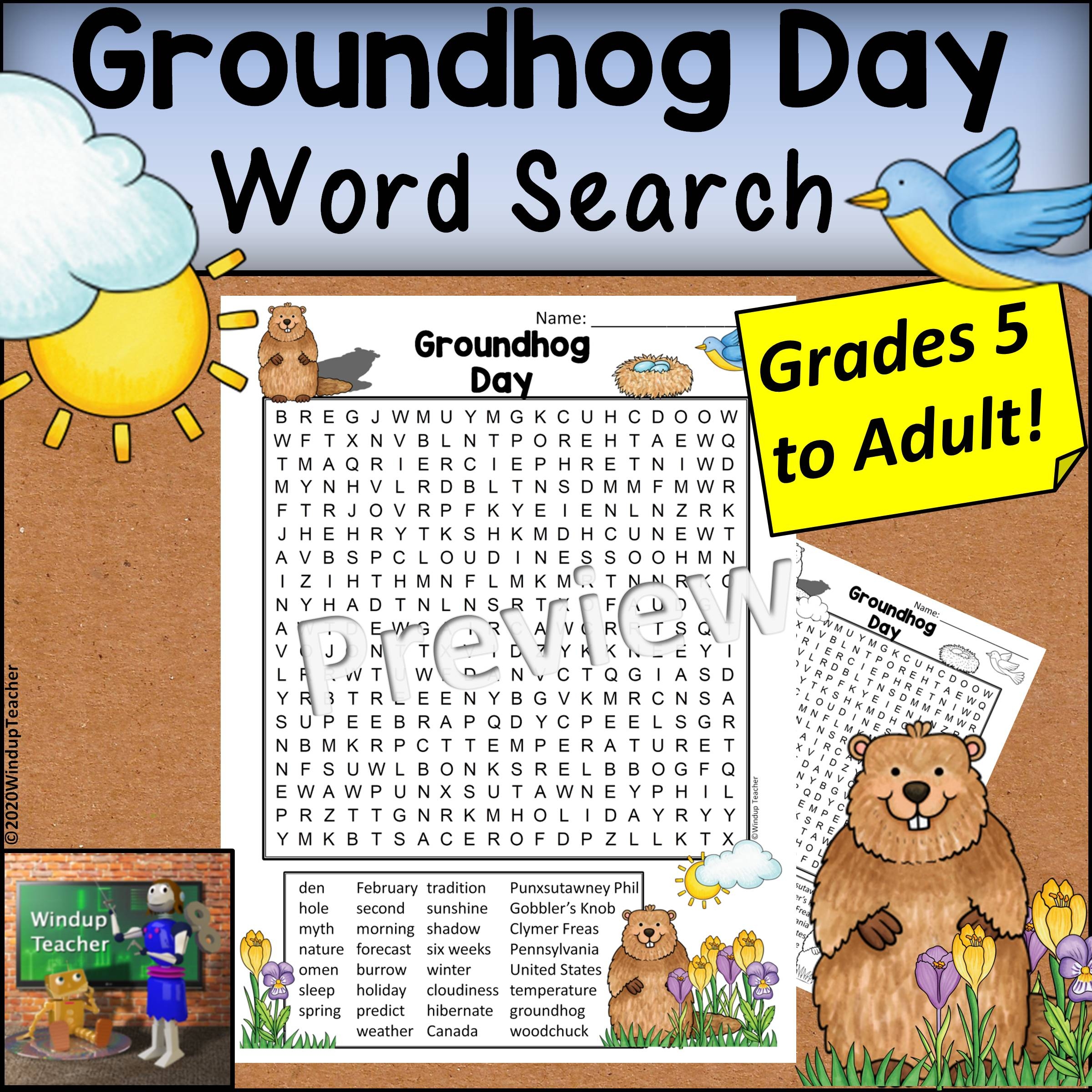 Groundhog Day Word Search Hard For Grades 5 U0026 UP Made By Teachers