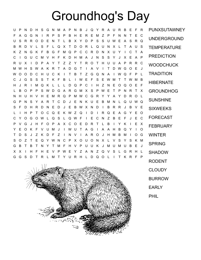 Groundhog Day Word Search Free Printable