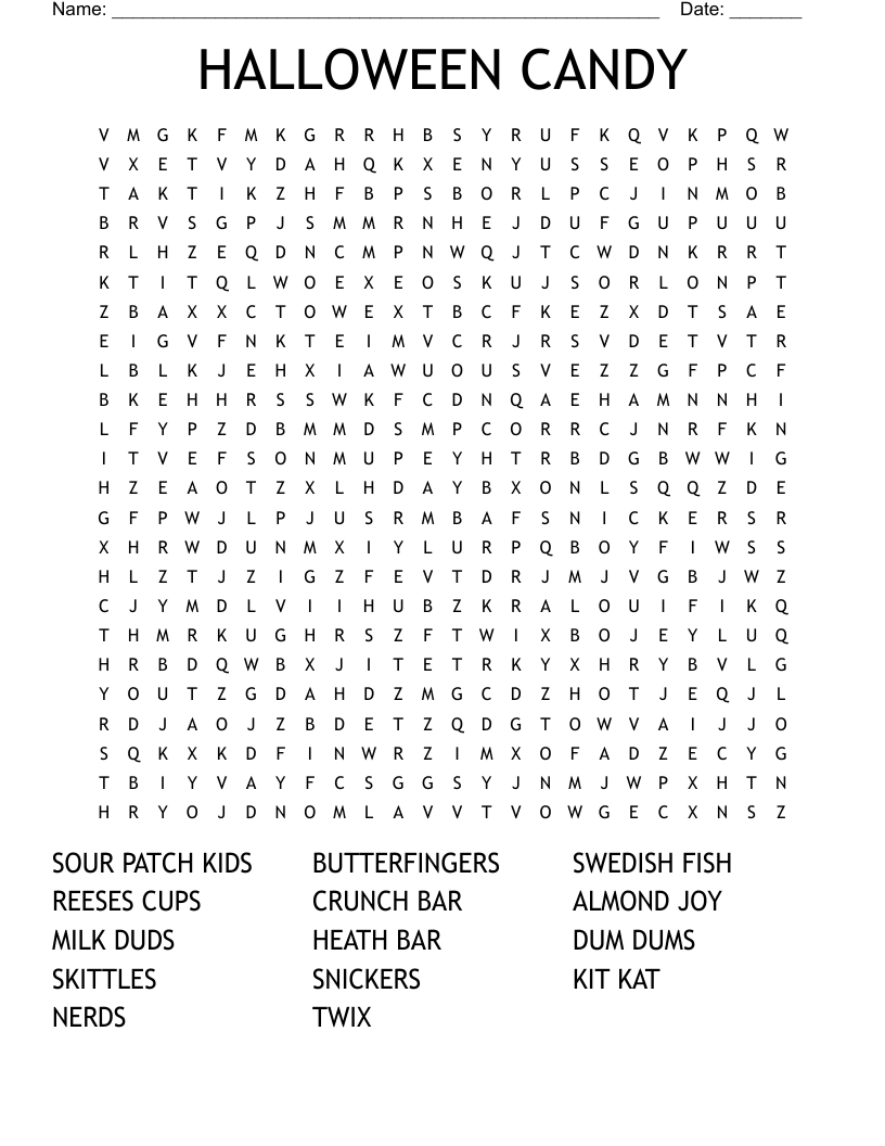 HALLOWEEN CANDY Word Search WordMint