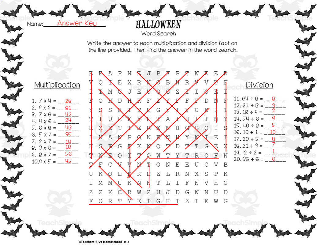 Math Word Search Puzzle Answers