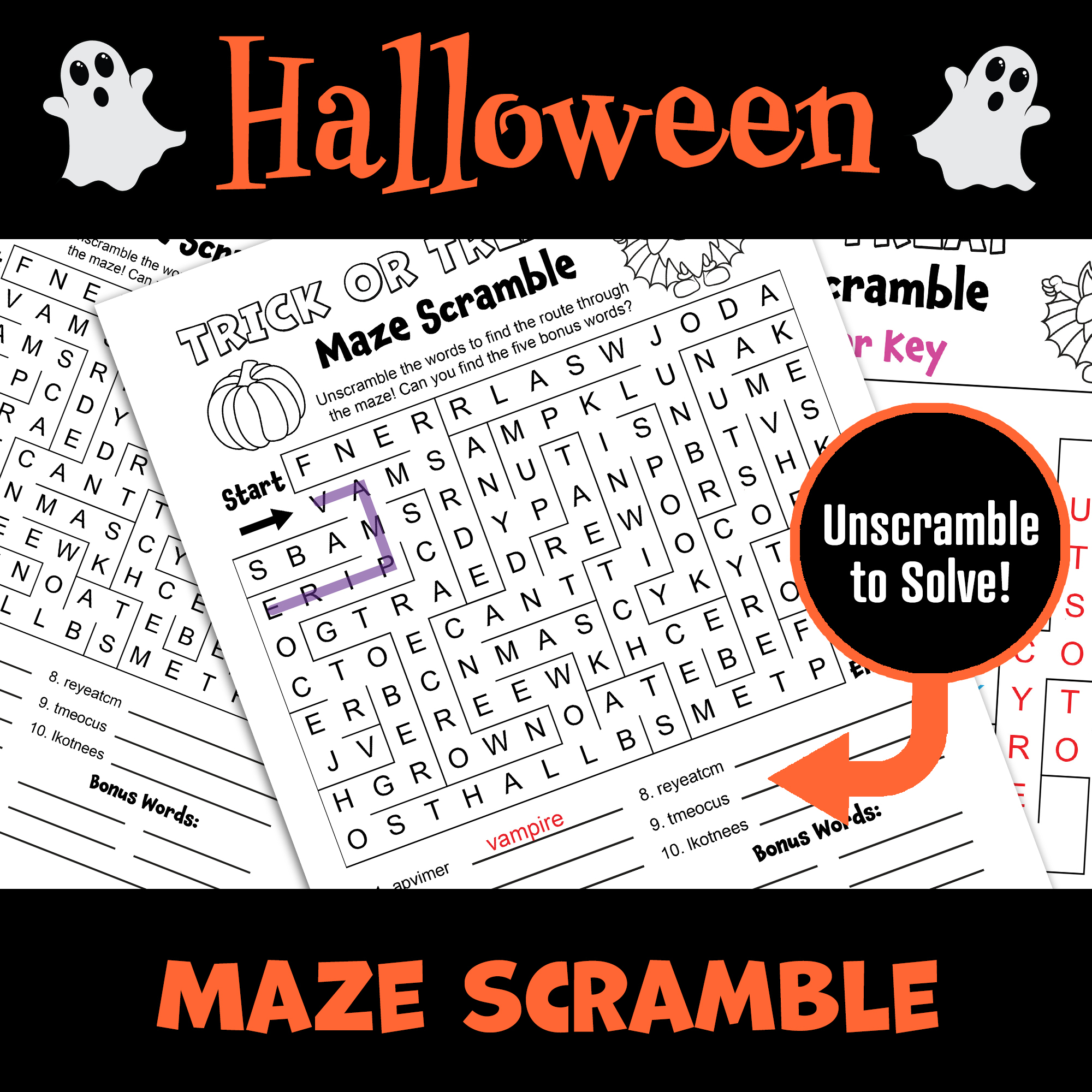 Halloween Maze Word Scramble Fall Word Search Autumn Activities Classful
