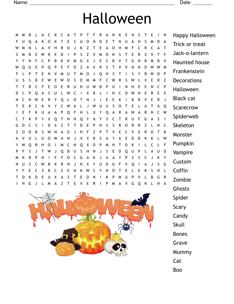 Halloween Word Hunt Word Search WordMint