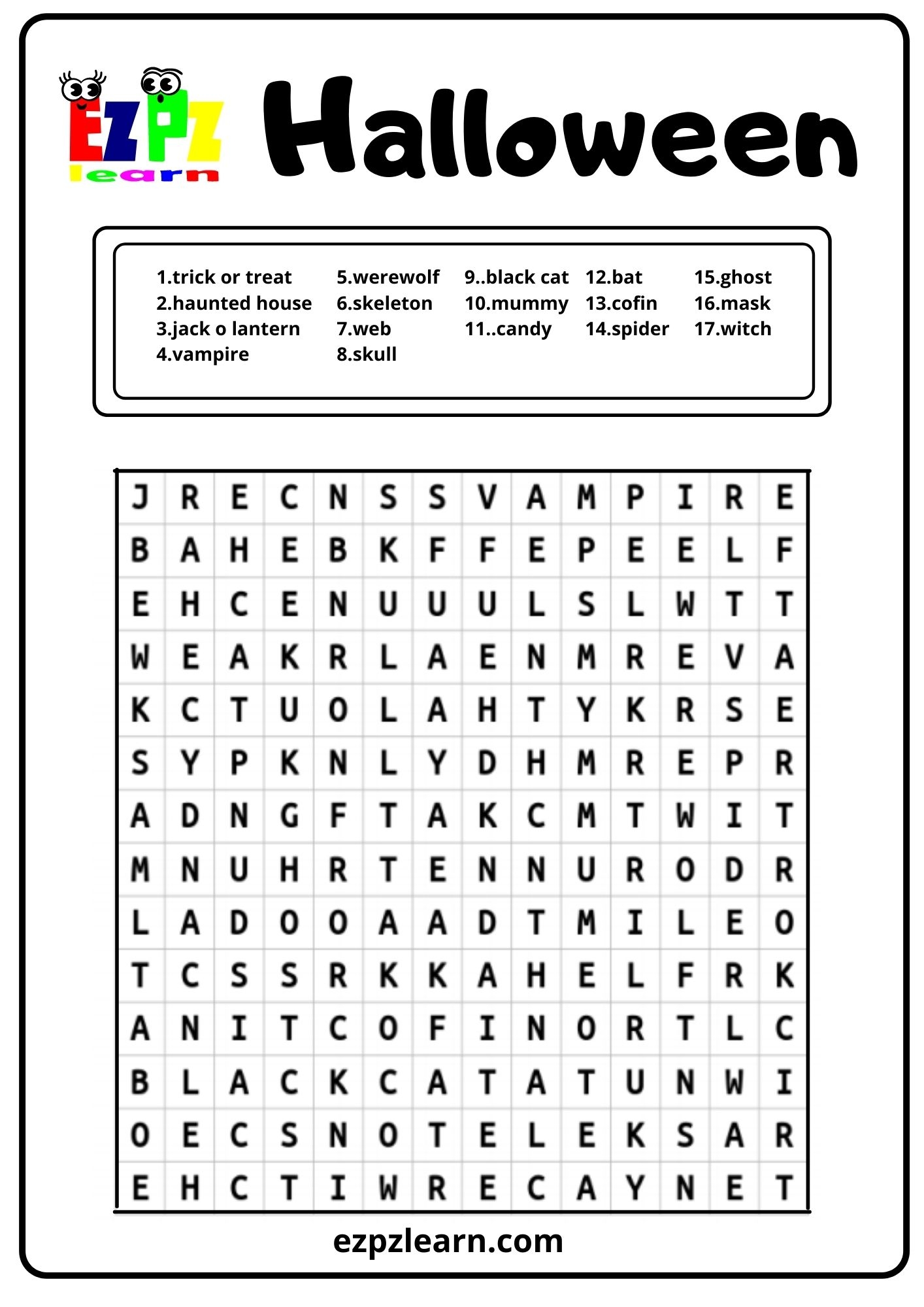 Halloween Word Search Ezpzlearn Halloween Word Search Ezpzlearn