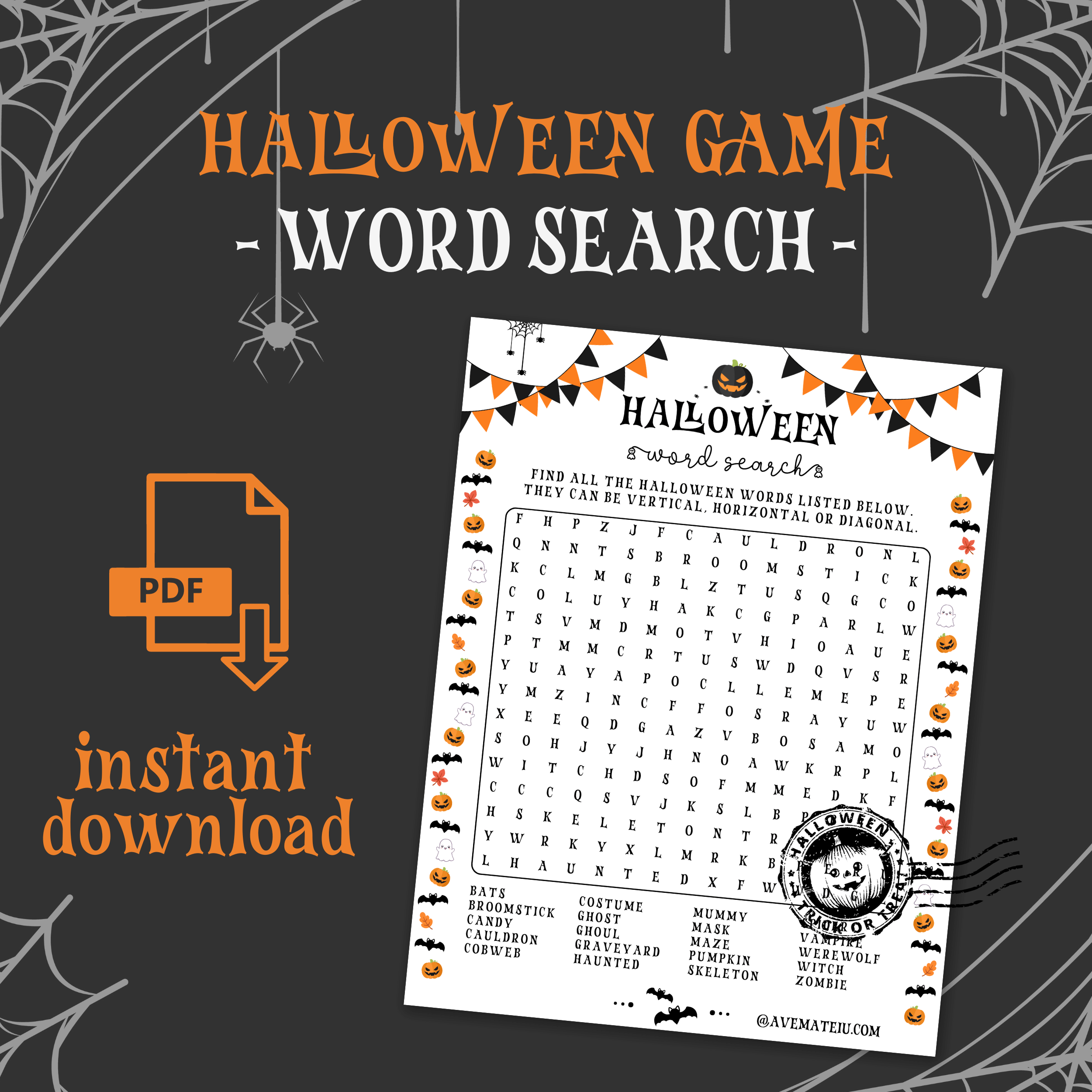 Halloween Word Search Game For All Ages Ave Mateiu
