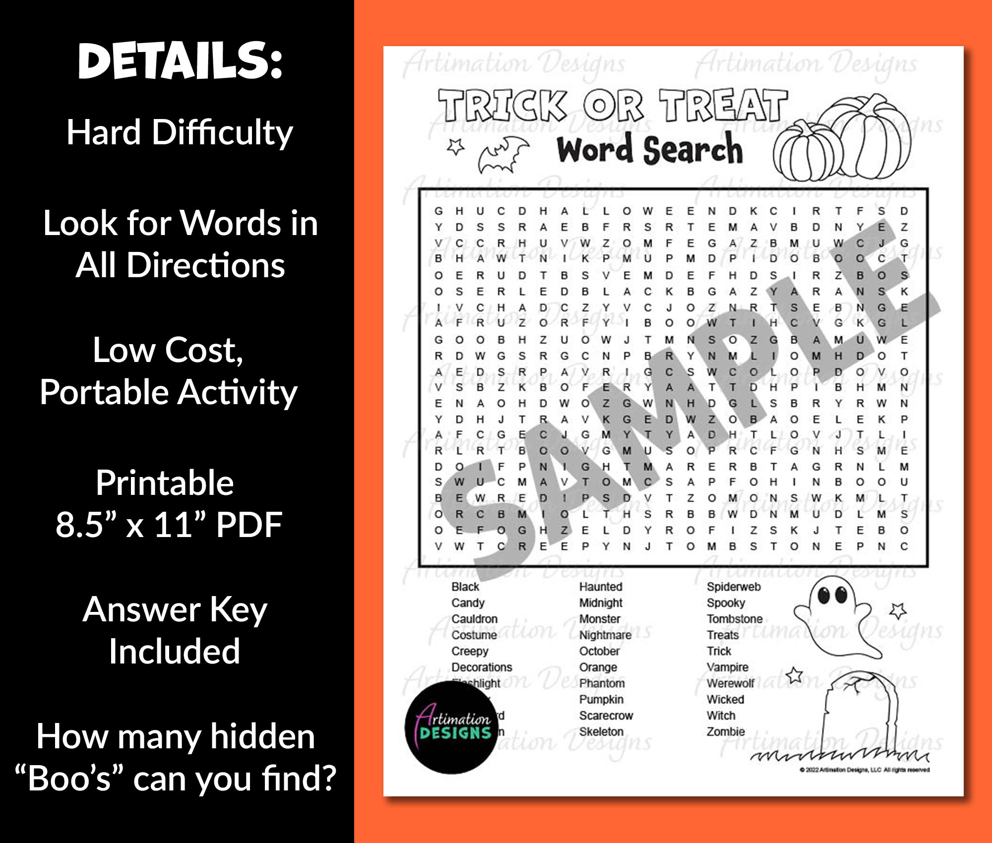 Halloween Word Search Hard Level Fall Activity October Word Search Classful