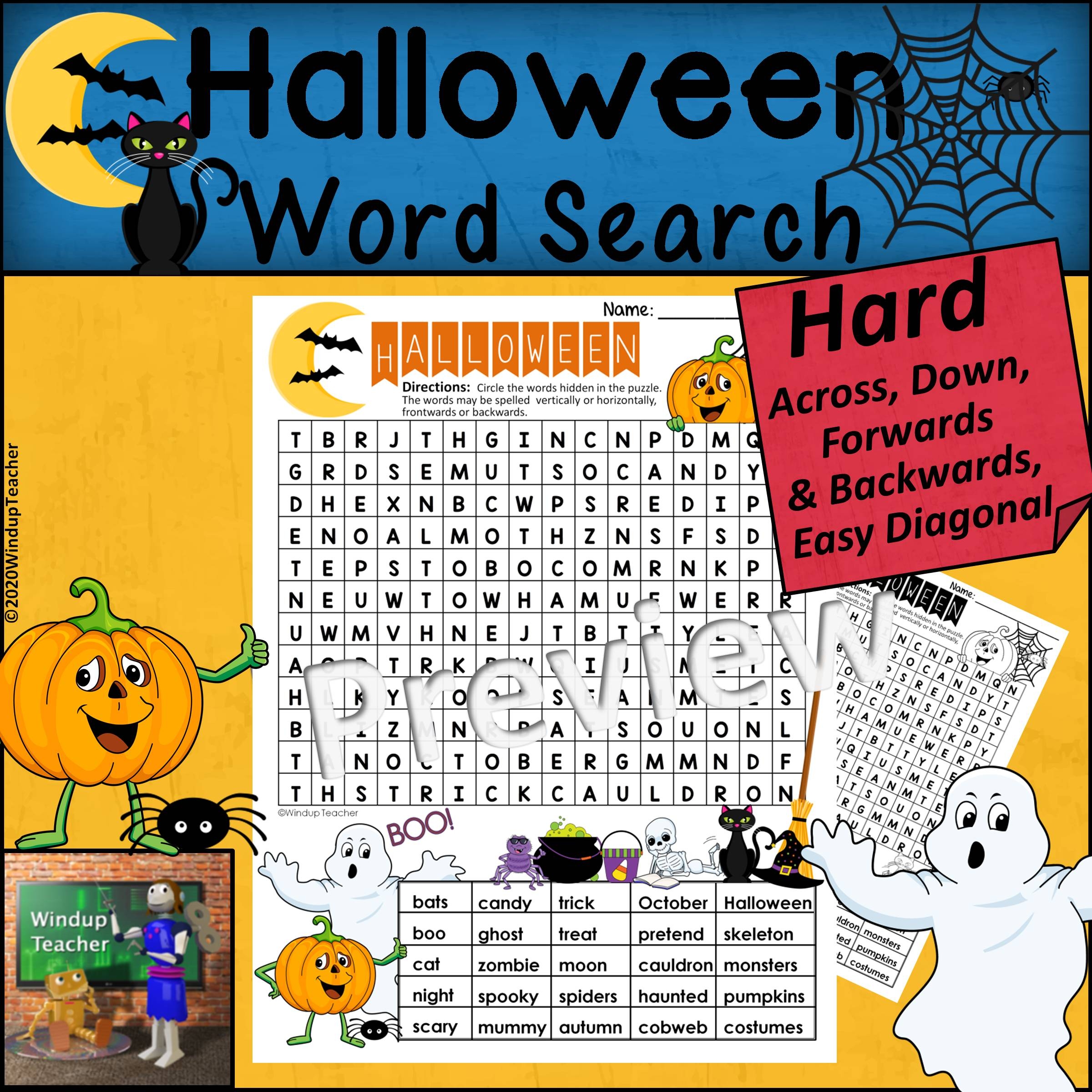 Halloween Word Search HARD Puzzle Ready To Go Made By Teachers