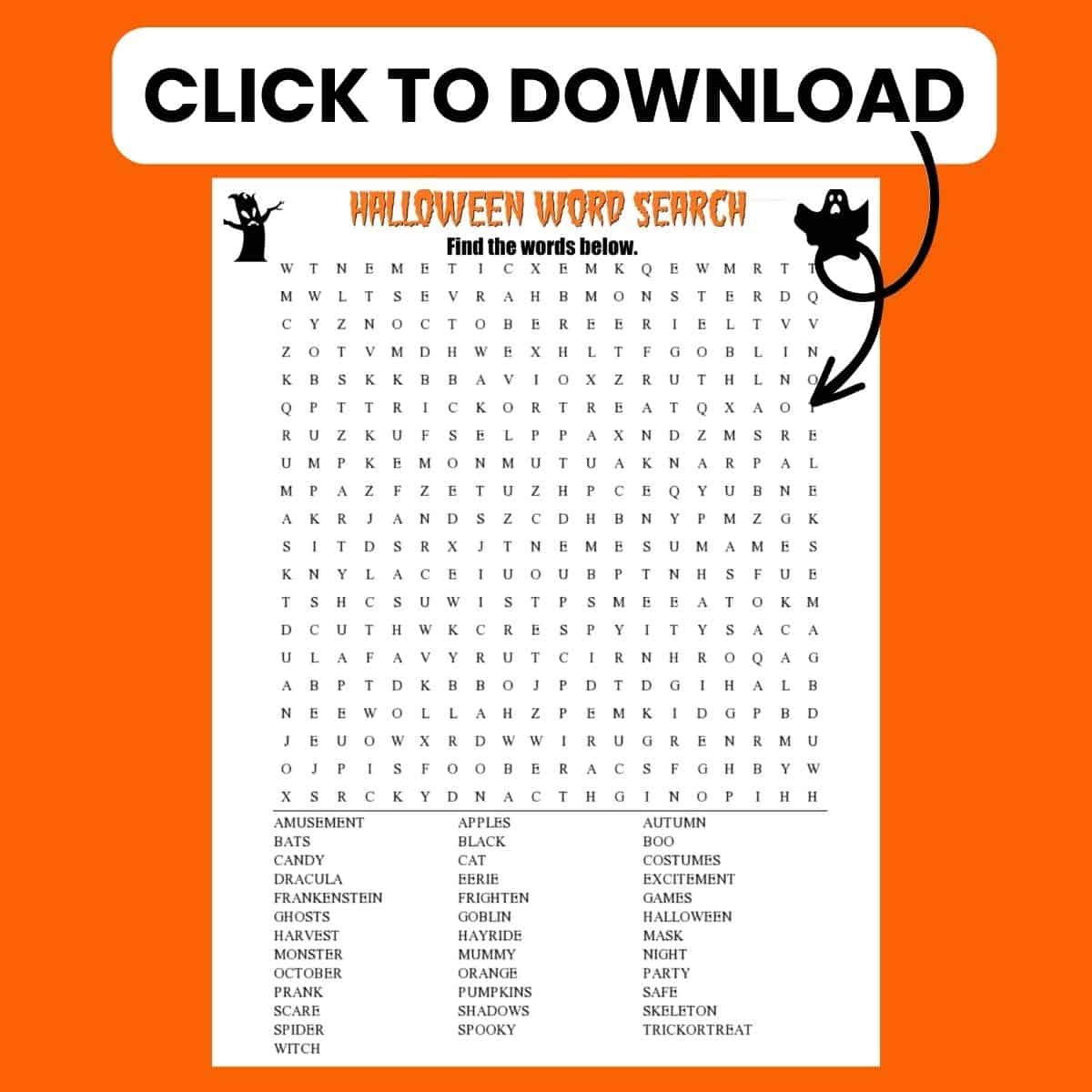 Word Search Printable Halloween Hard