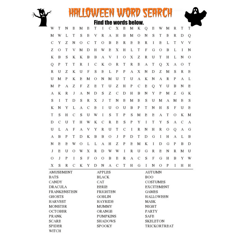 Easy Halloween Word Search Printable