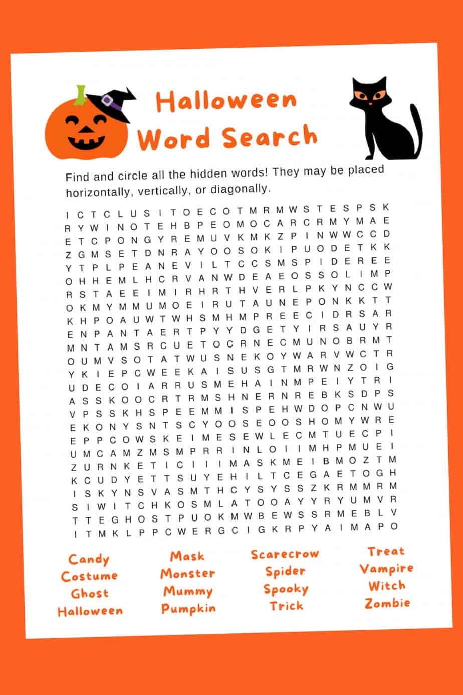 Free Halloween Word Search Printable