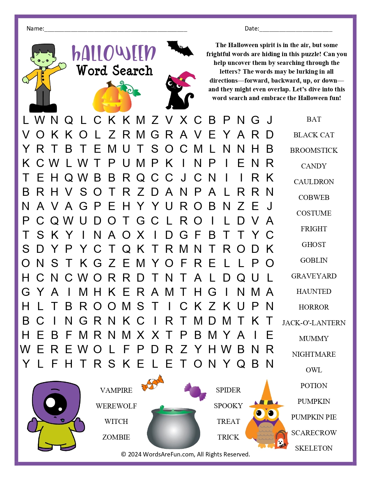 Halloween Word Search Puzzles
