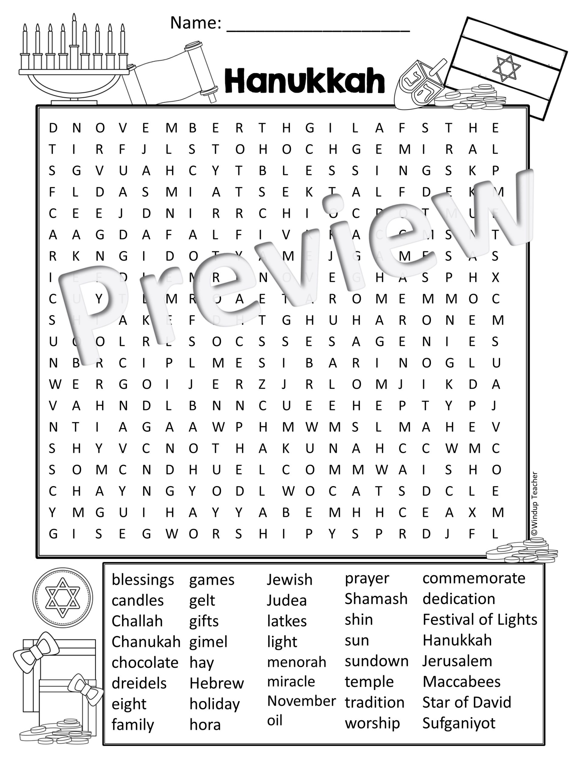 Hanukkah Word Search Activity Printable Hard For Grades 5 To Adult Made By Teachers