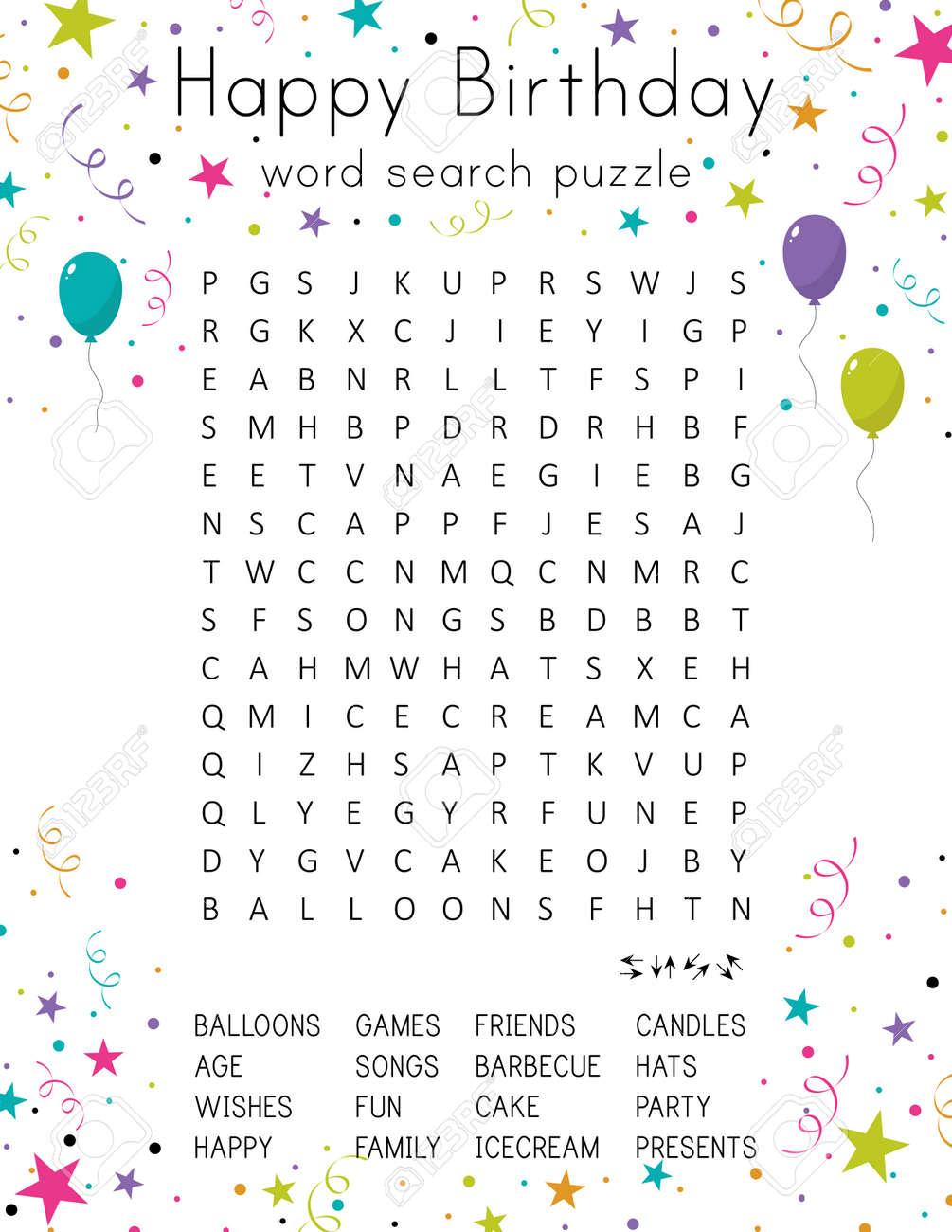 Birthday Word Search Puzzle