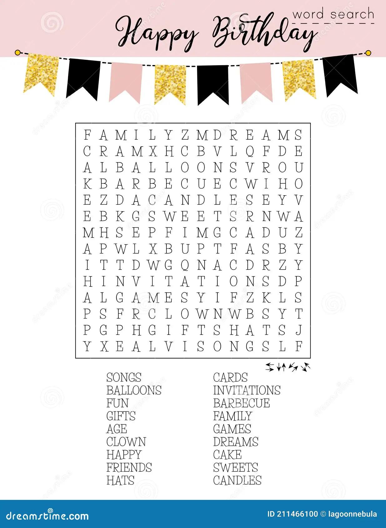 Happy Birthday Word Search Puzzle Printable Party Card Crossword Suitable For Social Media Post Stock Vector Illustration Of Children Memory 211466100