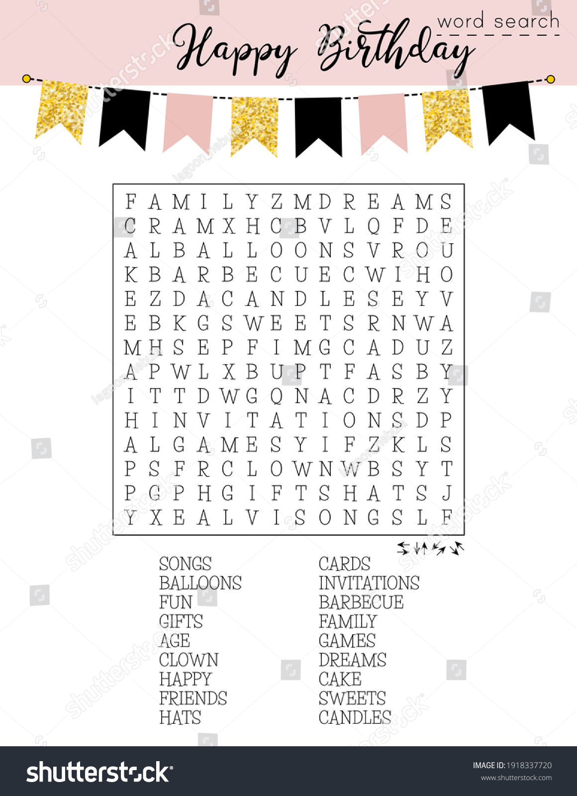 Happy Birthday Word Search Puzzle Printable Stock Vector Royalty Free 1918337720 Shutterstock