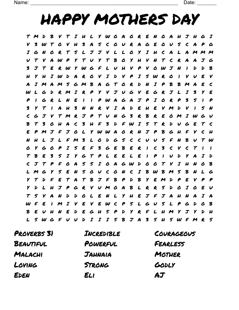 HAPPY MOTHERS DAY Word Search WordMint