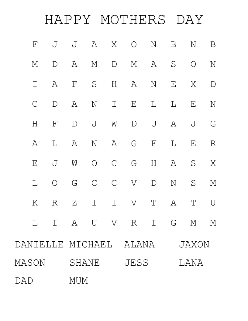 HAPPY MOTHERS DAY Word Search WordMint