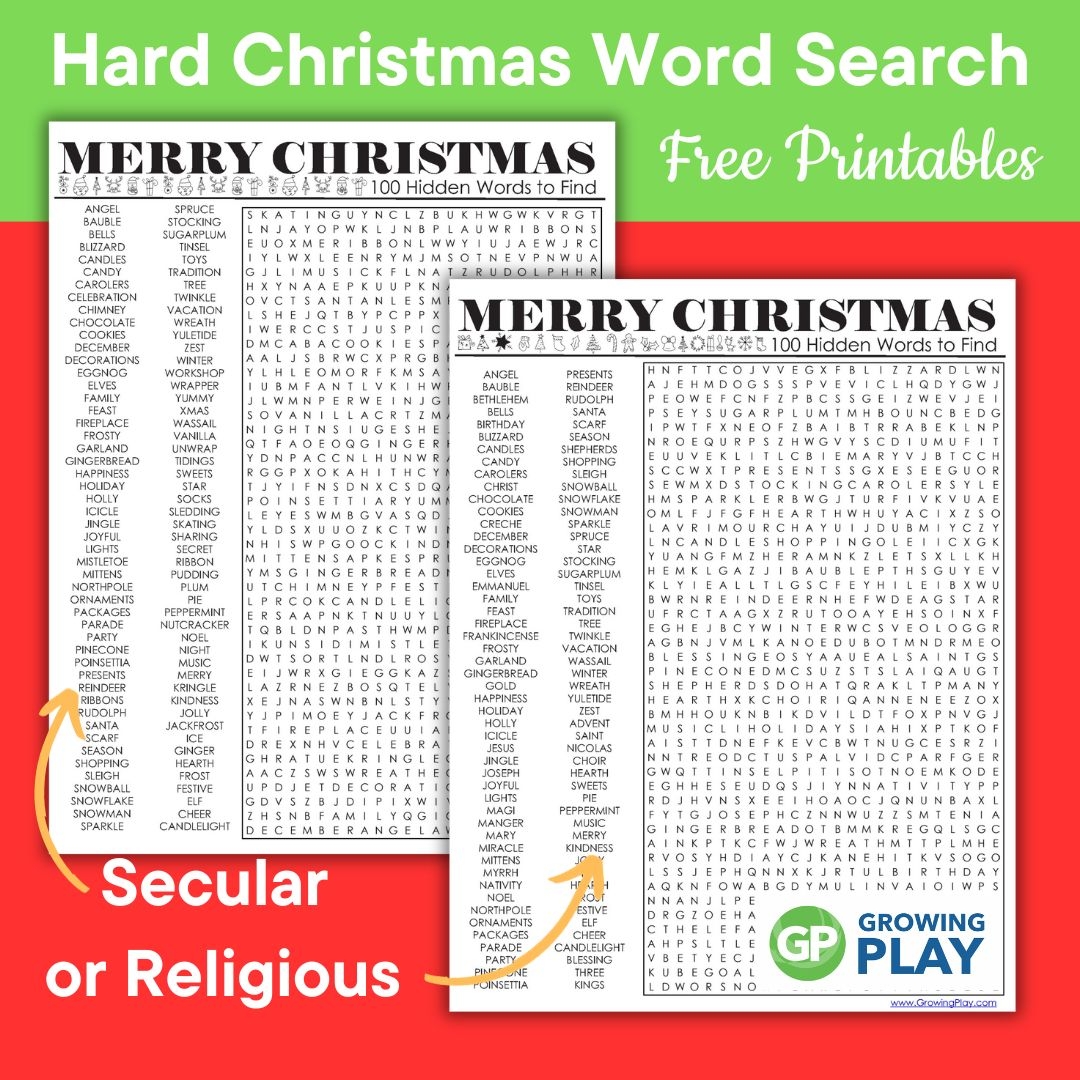 hard christmas word search printables free puzzles growing play