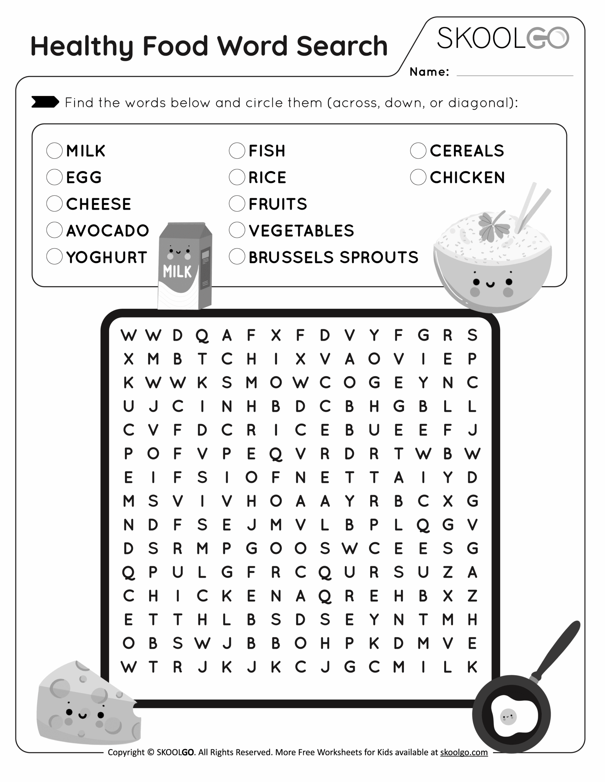 Healthy Food Word Search Printable