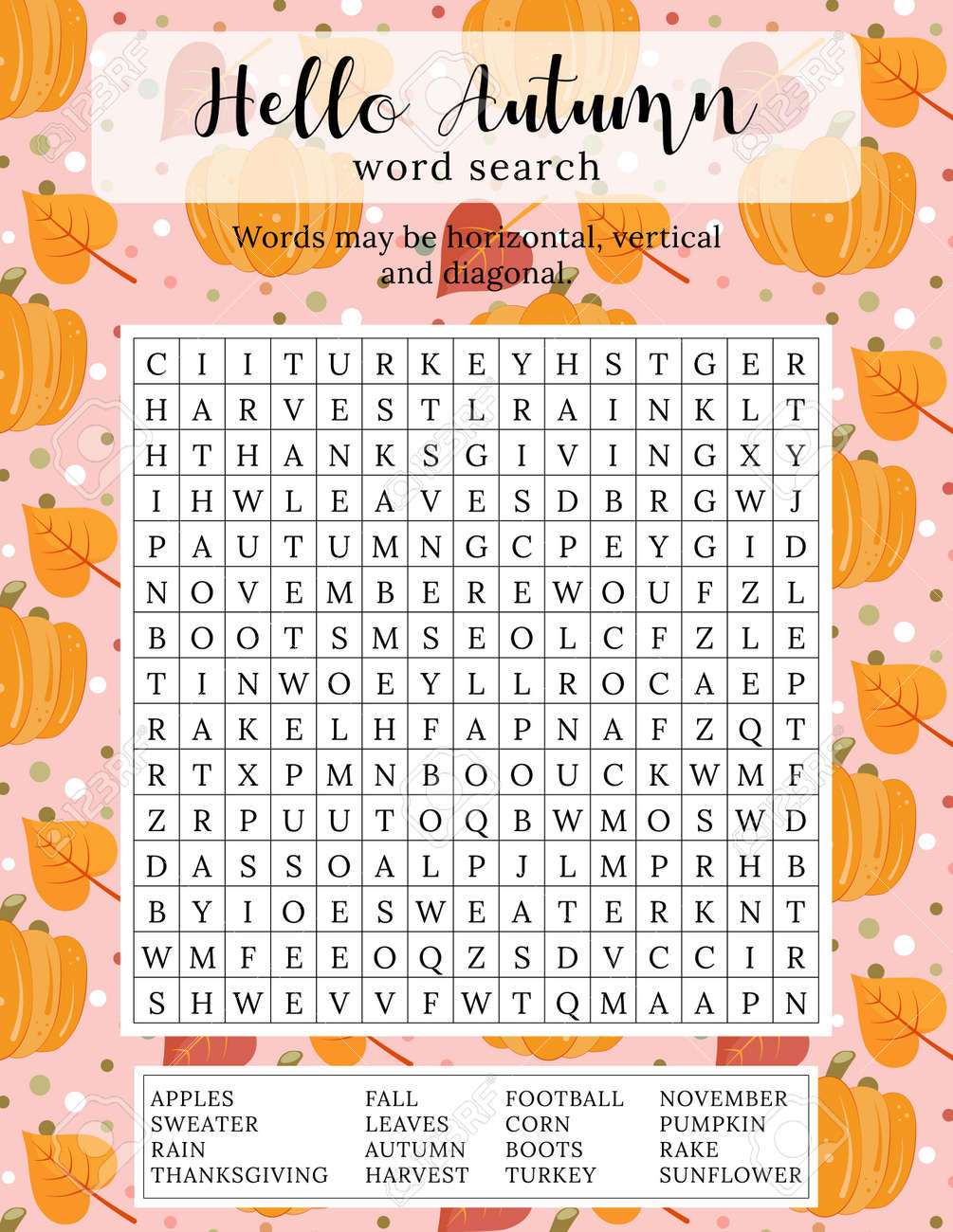 Hello Autumn Word Search Puzzle 16 Autumn Themed Words To Find Printable Educational Game For Children Crossword For Learning English Words Vector Illustration Royalty Free SVG Cliparts Vectors And Stock Illustration Image 175964060 