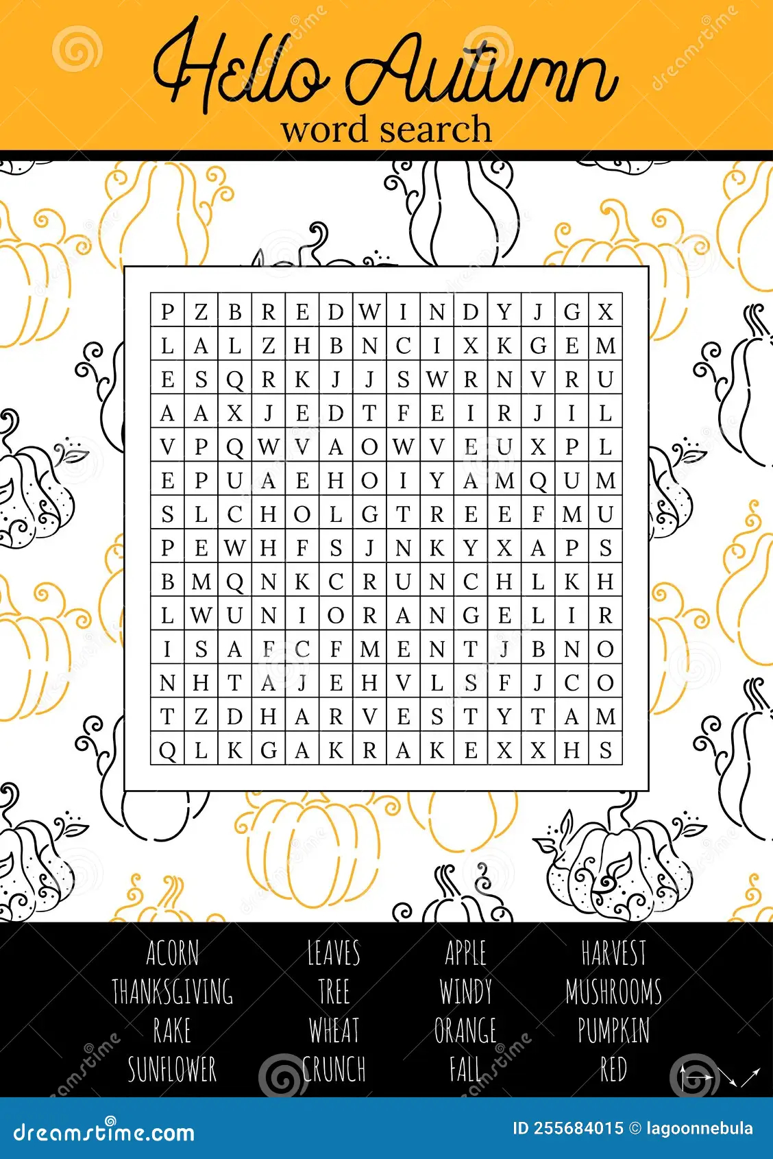 Hello Autumn Word Search Puzzle For Children Or Adults Crossword Activity Printable Game Stock Vector Illustration Of Challenge Kindergarten 255684015