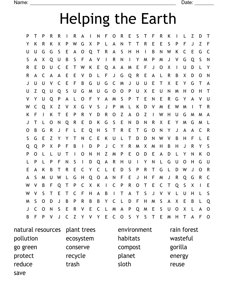 Helping The Earth Word Search WordMint