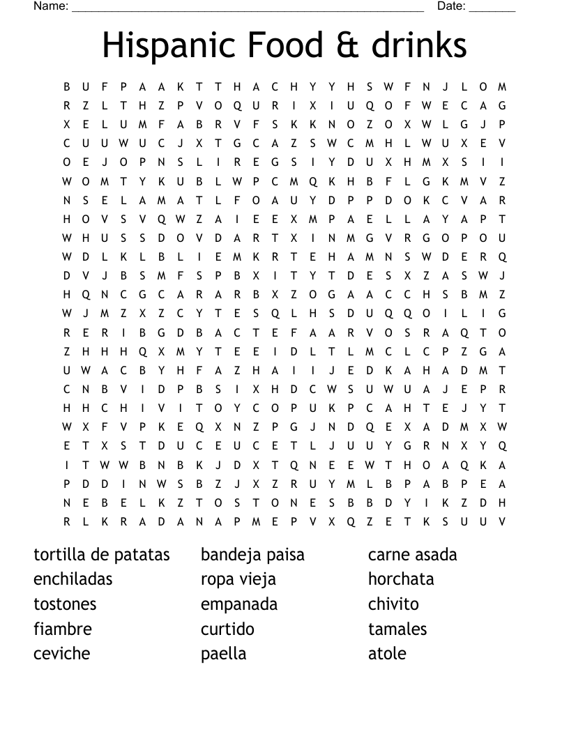 Hispanic Food Drinks Word Search WordMint Hispanic Food Drinks Word Search WordMint