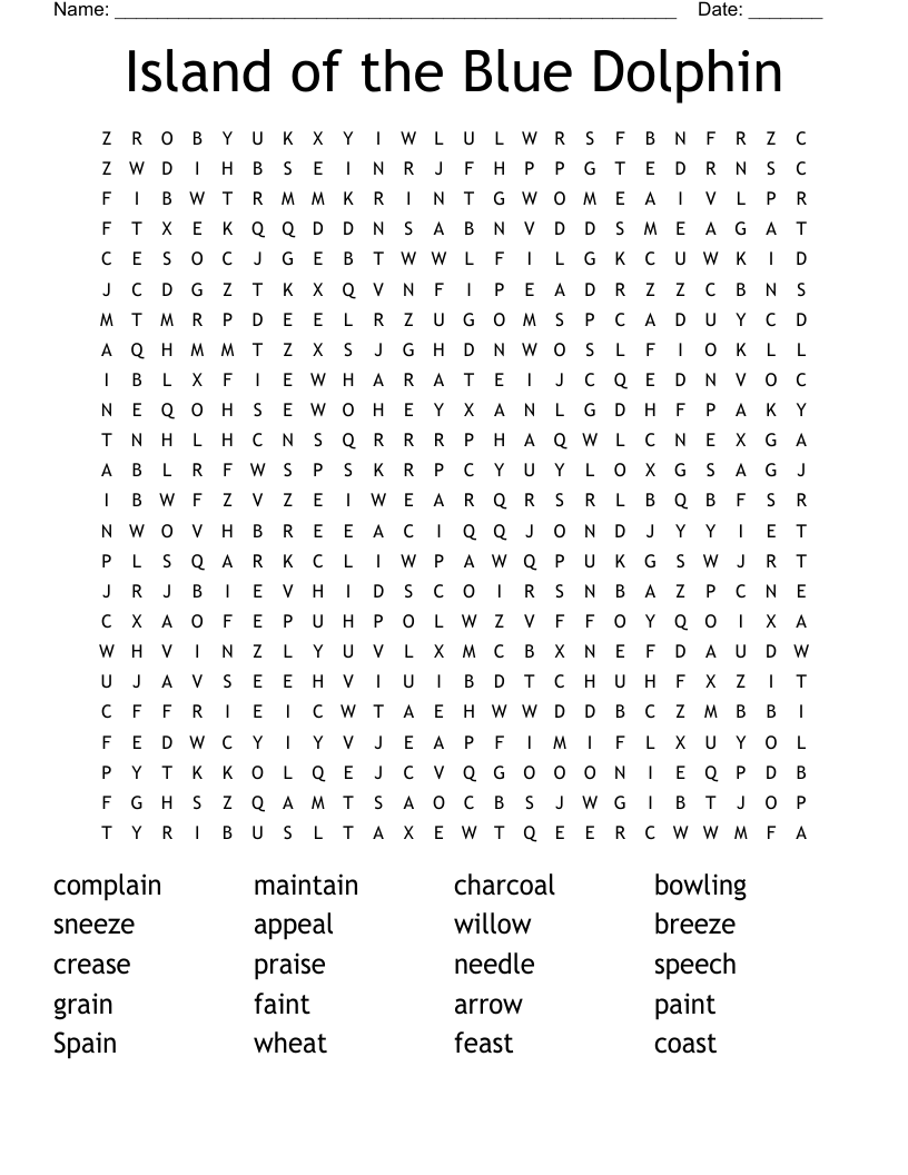 Island Of The Blue Dolphin Word Search WordMint