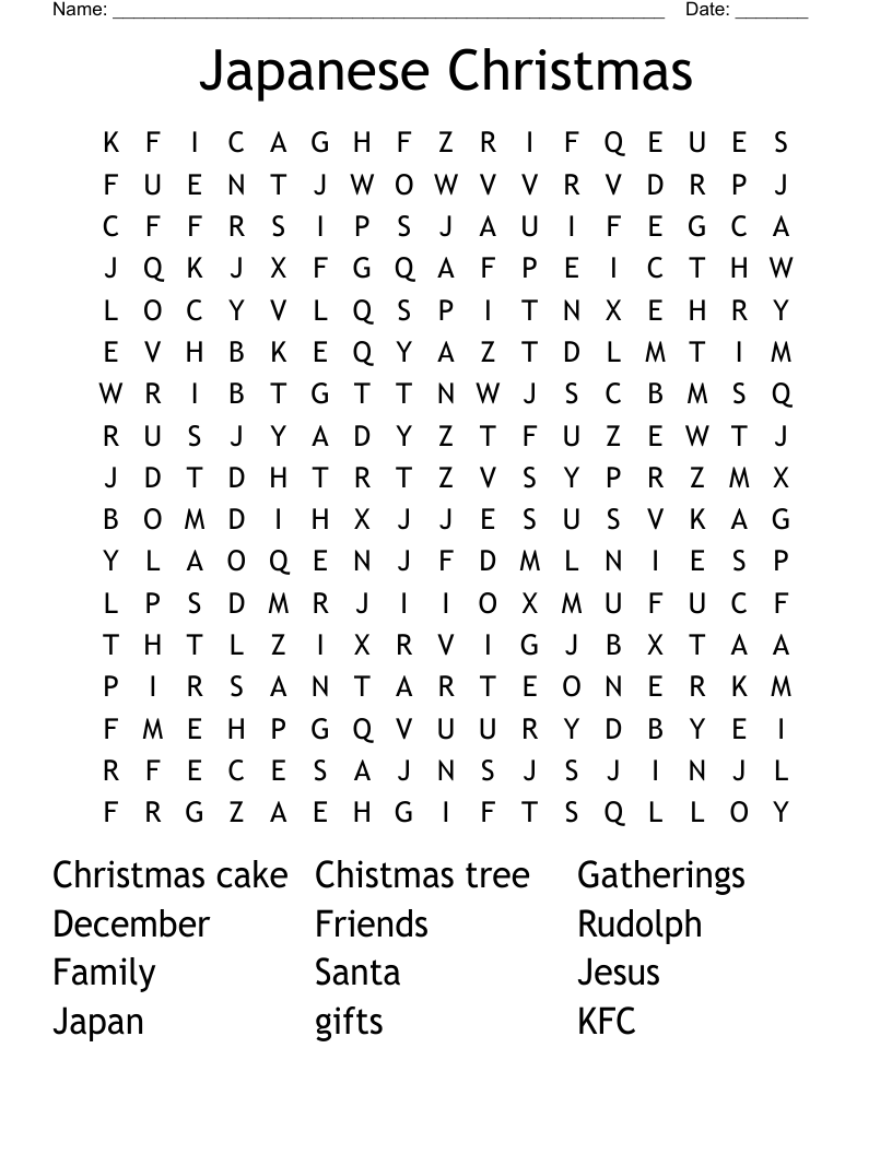 Japanese Christmas Word Search WordMint