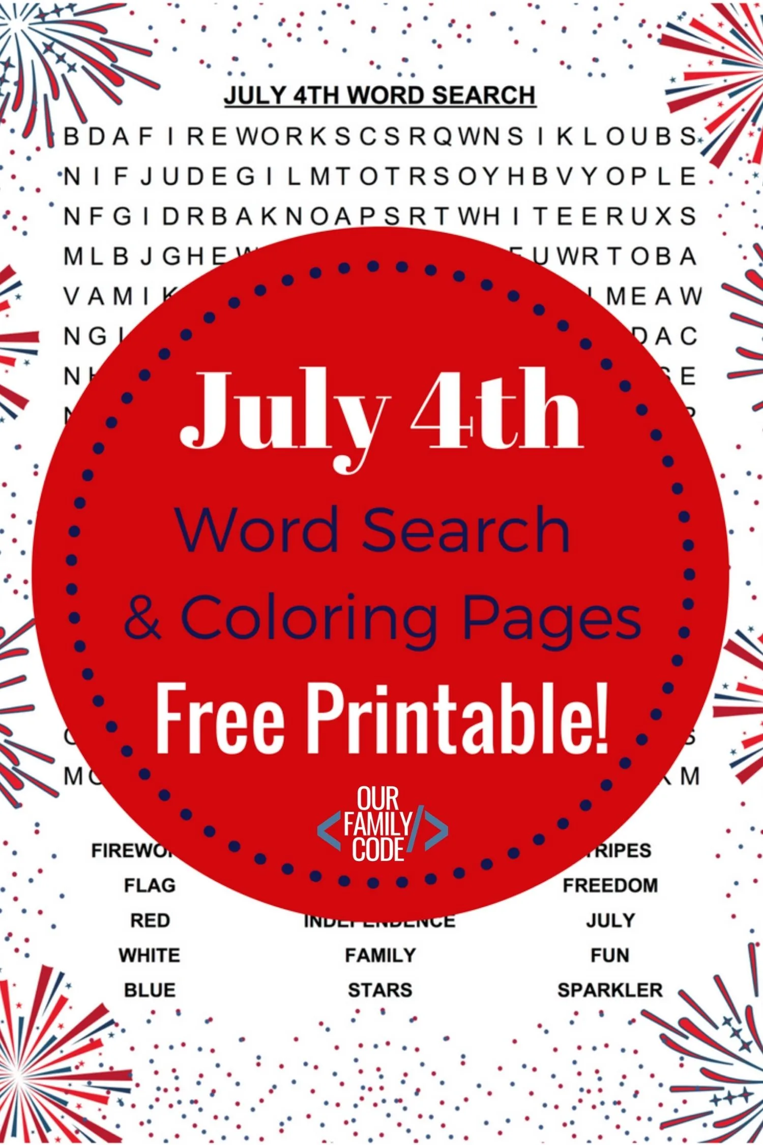 July 4th Word Search And Fireworks Coloring Pages Our Family Code