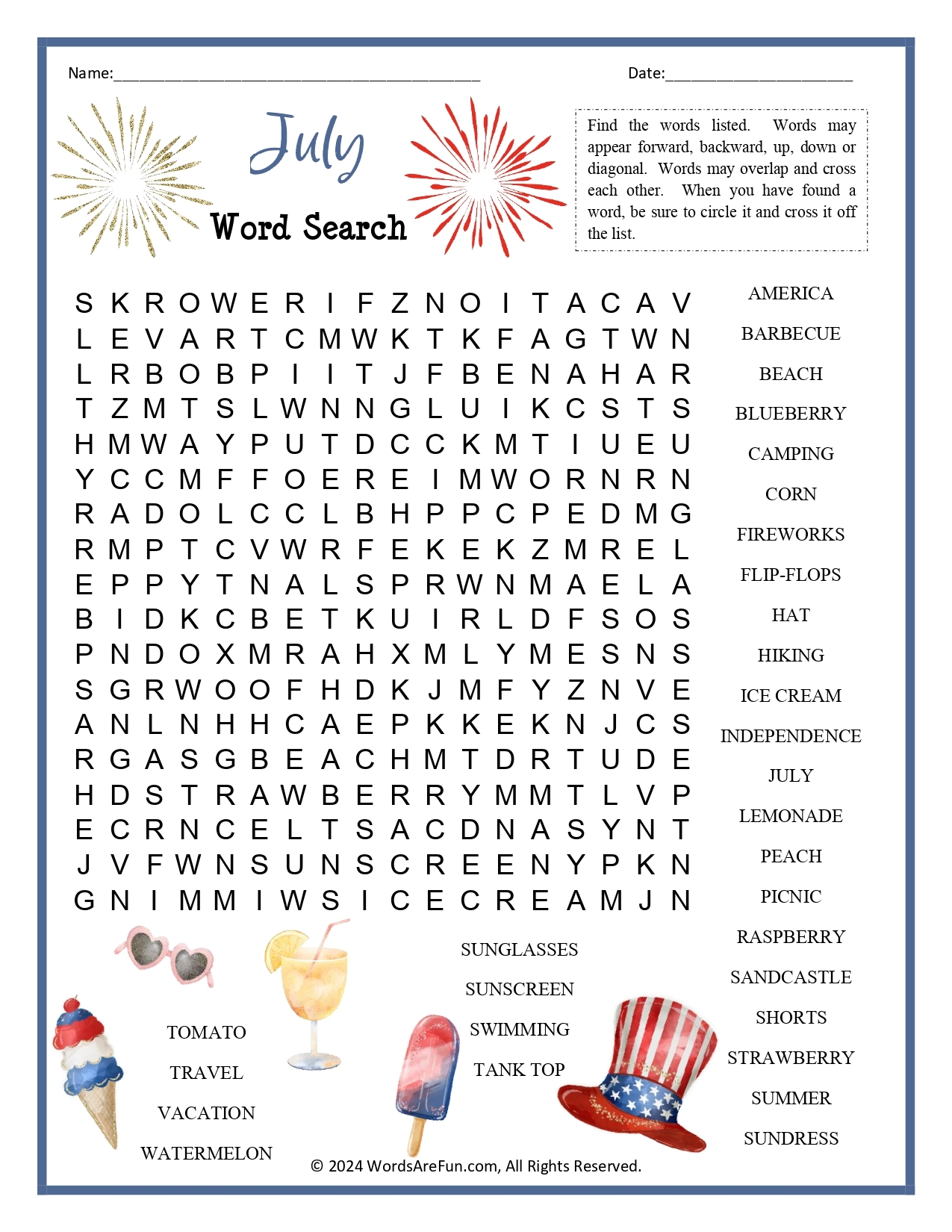 July Word Search July Word Search