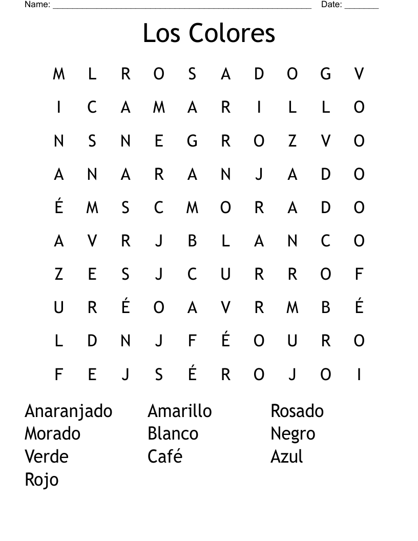 Los Colores Word Search WordMint Los Colores Word Search WordMint