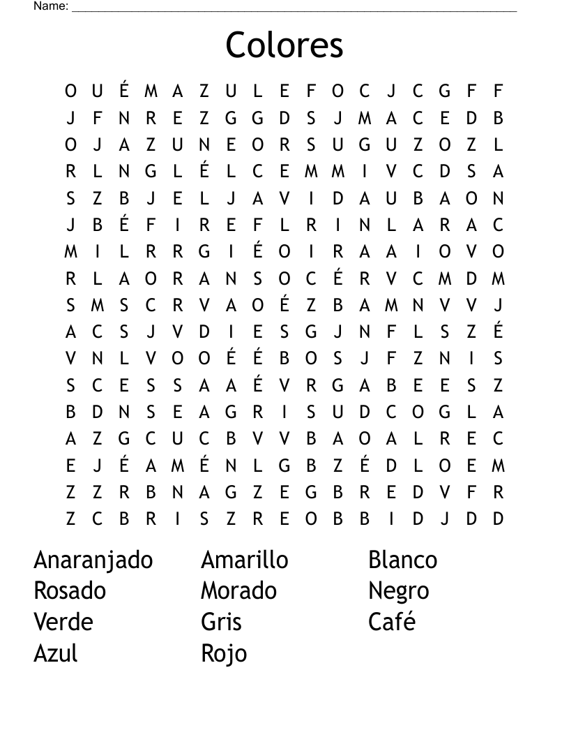 Color Words Word Search