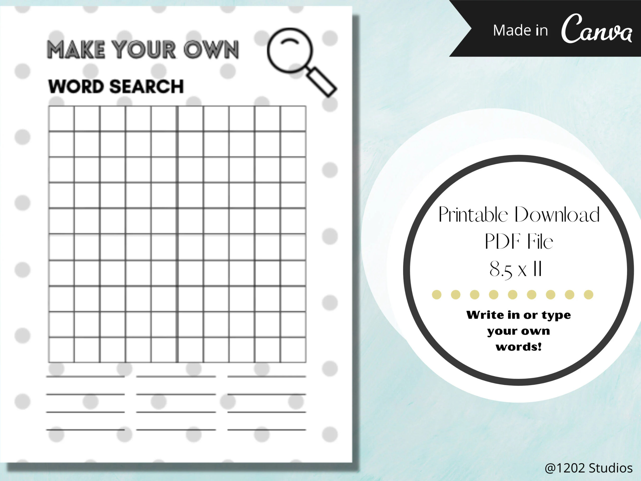 Make Your Own Word Search DIY Word Search Printable Download Word Search Template Etsy