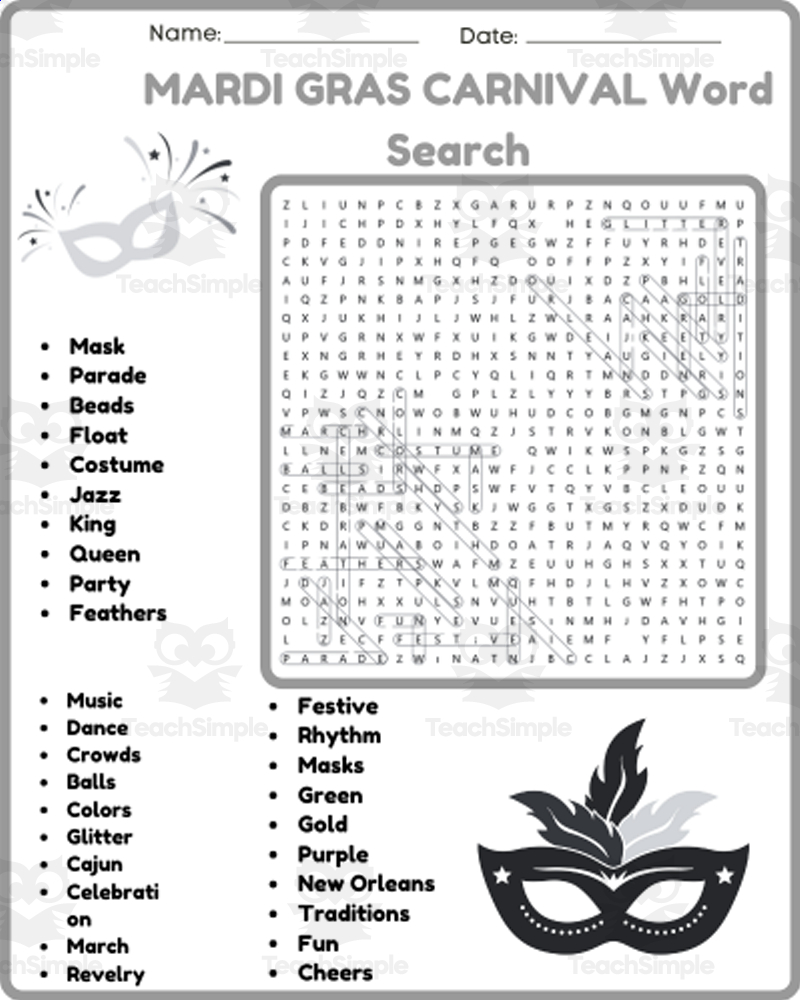 Carnival Word Search Printable