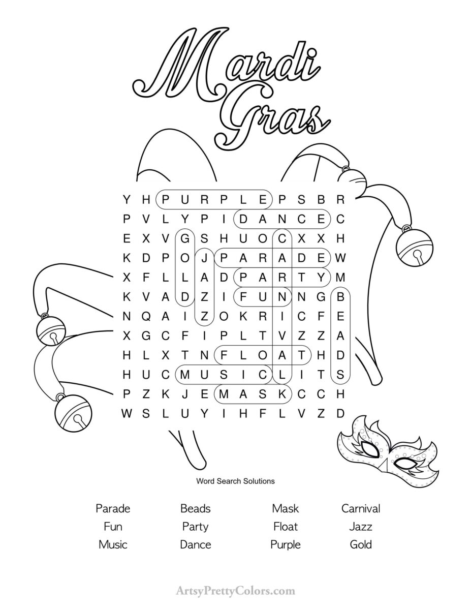 Mardi Gras Word Search Puzzles Grab Them For Free Artsy Pretty Colors