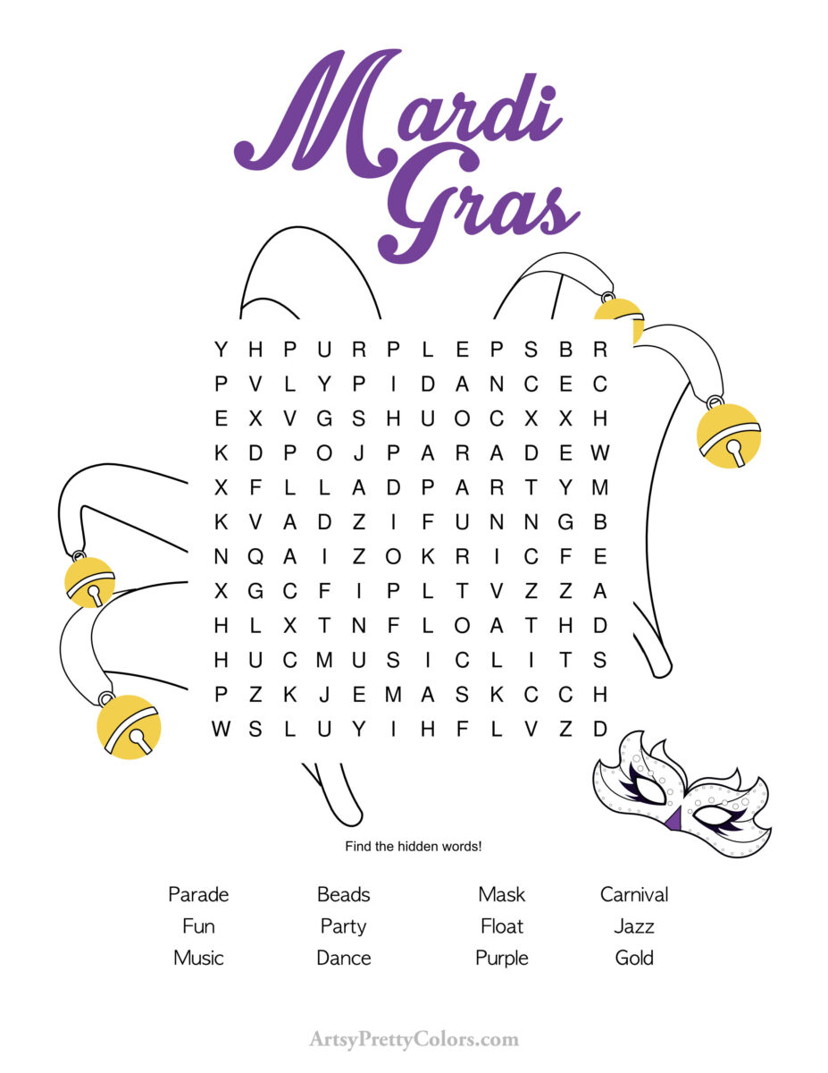 Mardi Gras Word Search Puzzles Grab Them For Free Artsy Pretty Colors