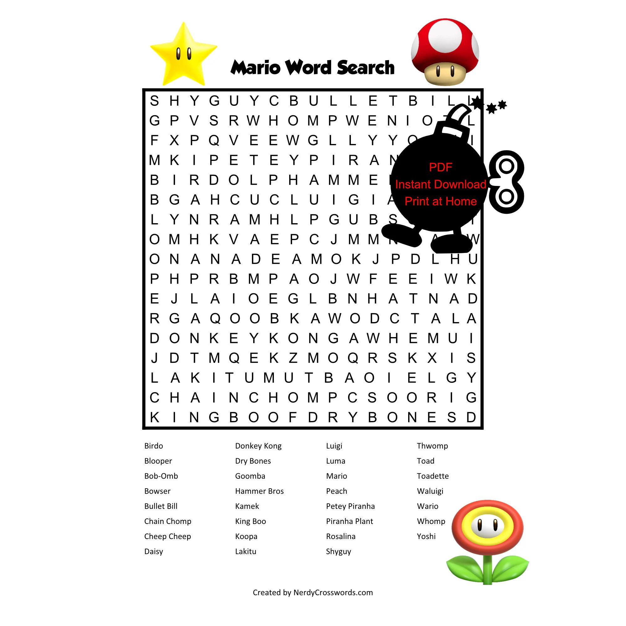 Mario Word Search Digital Download