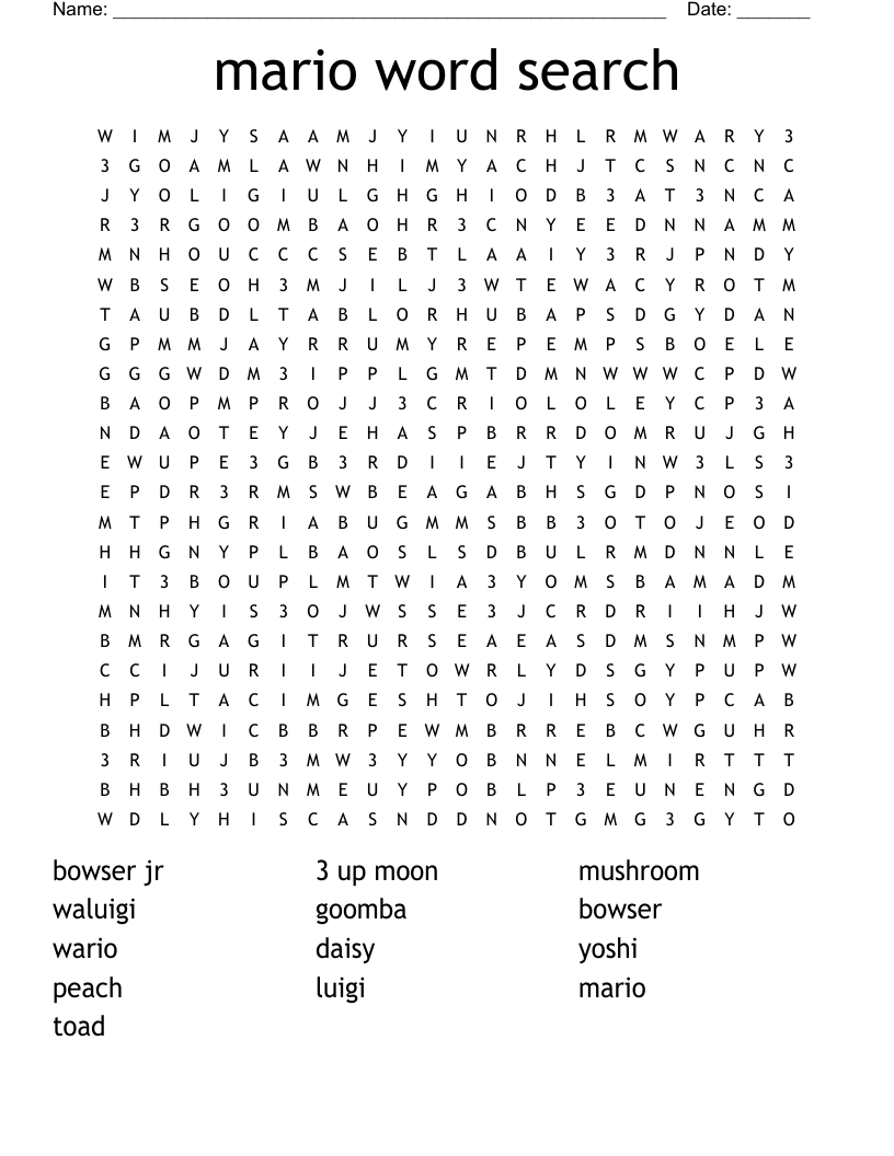 Mario Word Search Printable