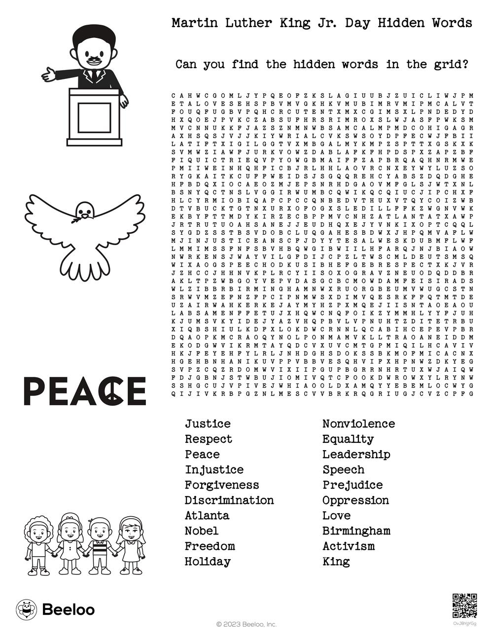 Martin Luther King Jr Day Hidden Words Beeloo Printable Crafts And Activities For Kids