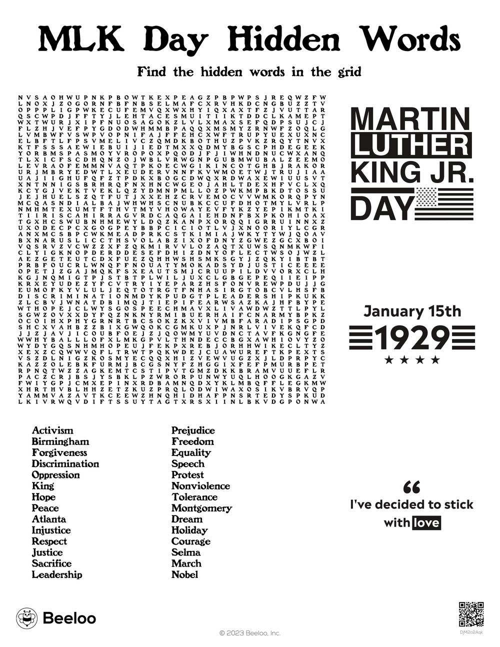 Martin Luther King Jr Day themed Word Searches Beeloo Printable Crafts And Activities For Kids