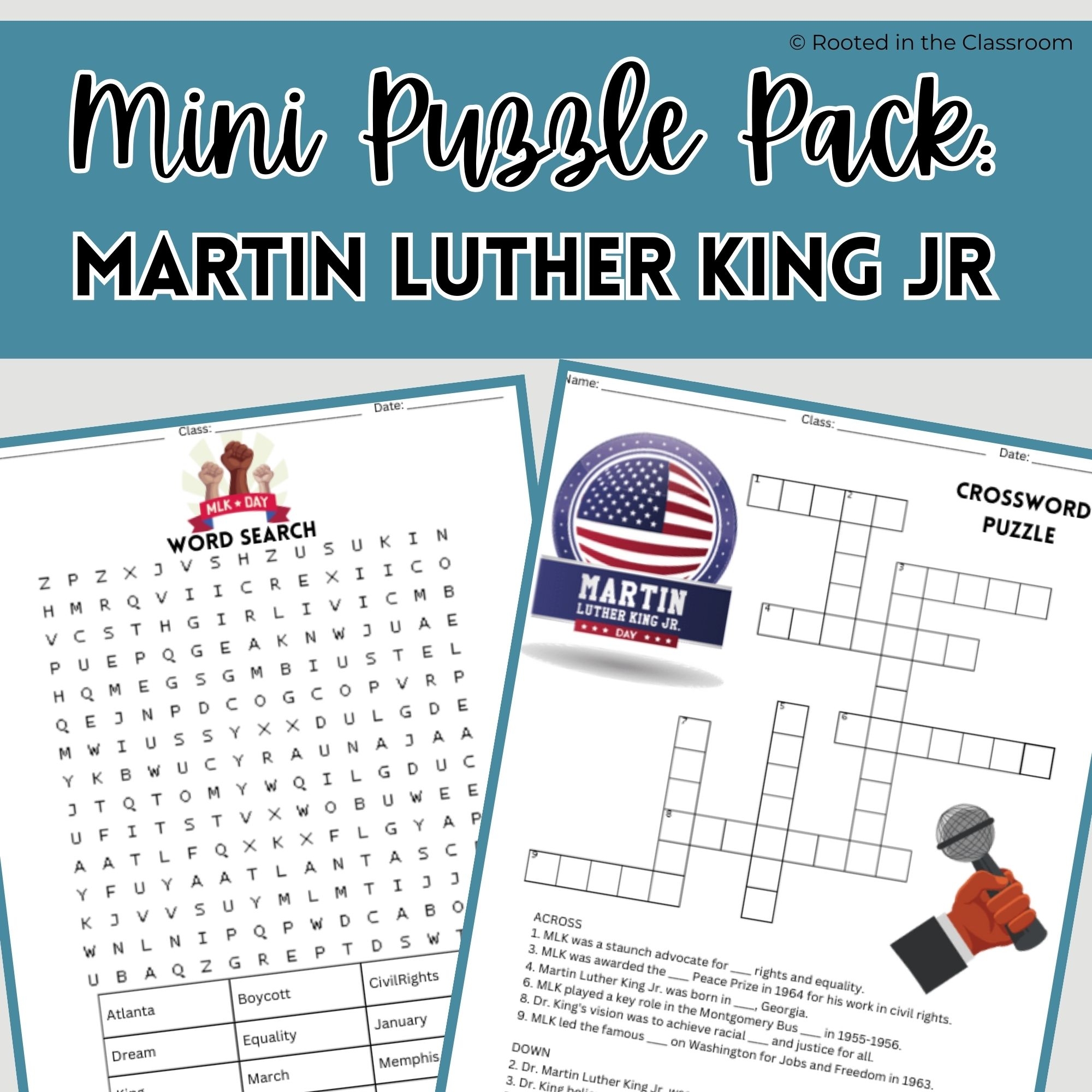 Martin Luther King Jr Puzzle Pack Crossword Word Search Sub Day Classful