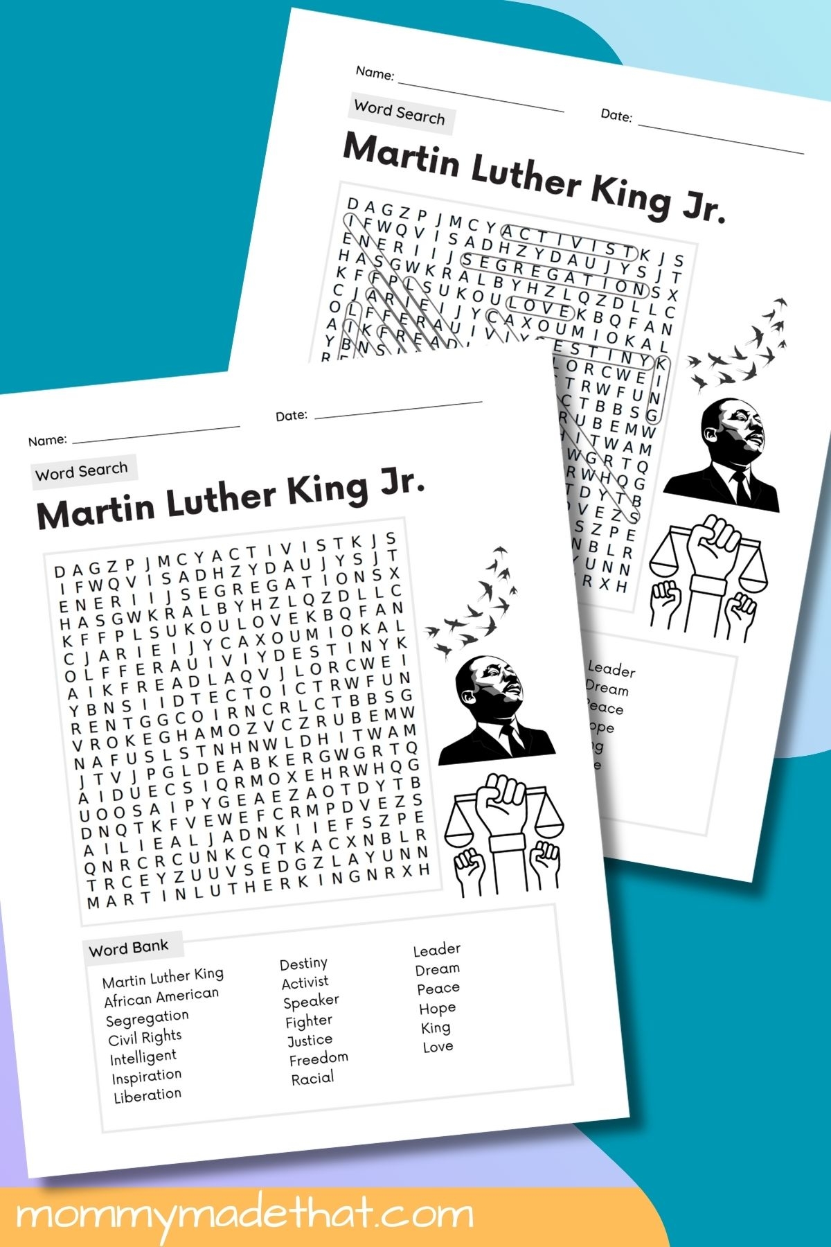 Martin Luther King Jr Word Search Free Printable Answer Key 