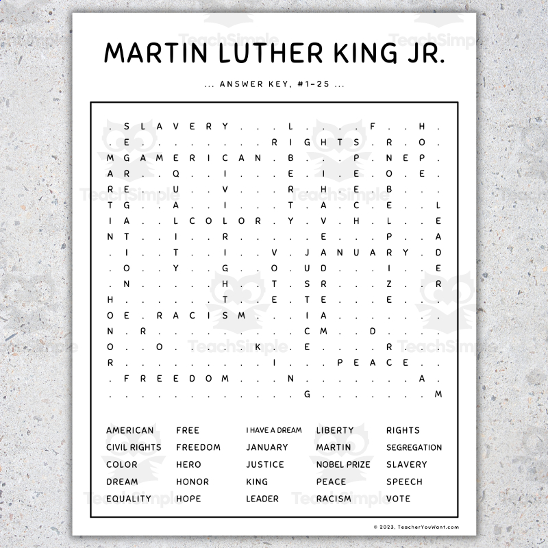 Martin Luther King Jr Word Search Puzzle Worksheet Activity By Teach Simple