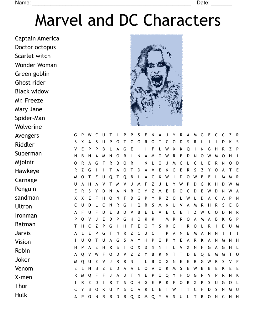 Marvel Characters Word Search Marvel Characters Word Search