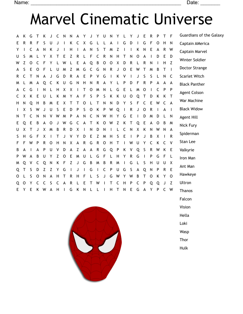 Marvel Cinematic Universe Word Search WordMint Marvel Cinematic Universe Word Search WordMint