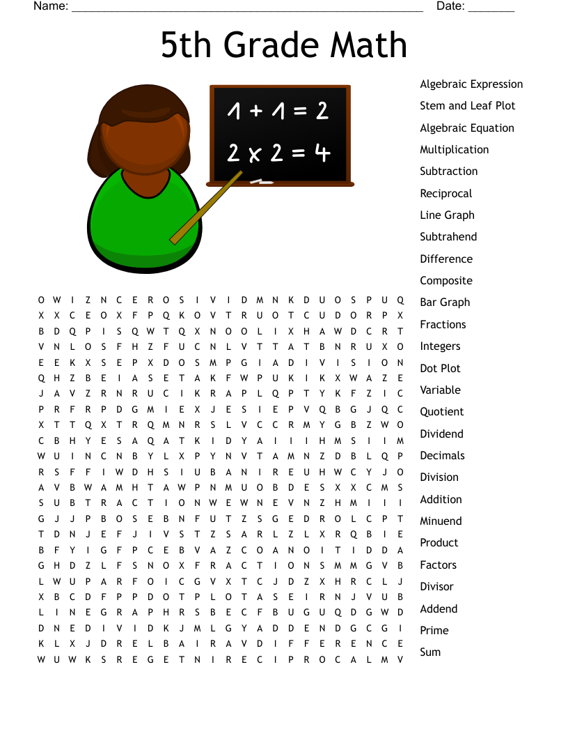Printable Math Word Search Worksheets