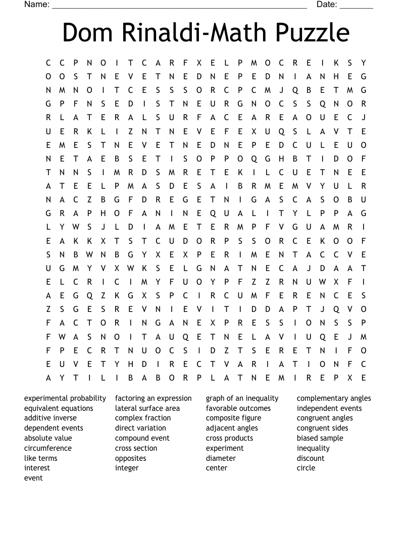 Math Word Search Free Printable