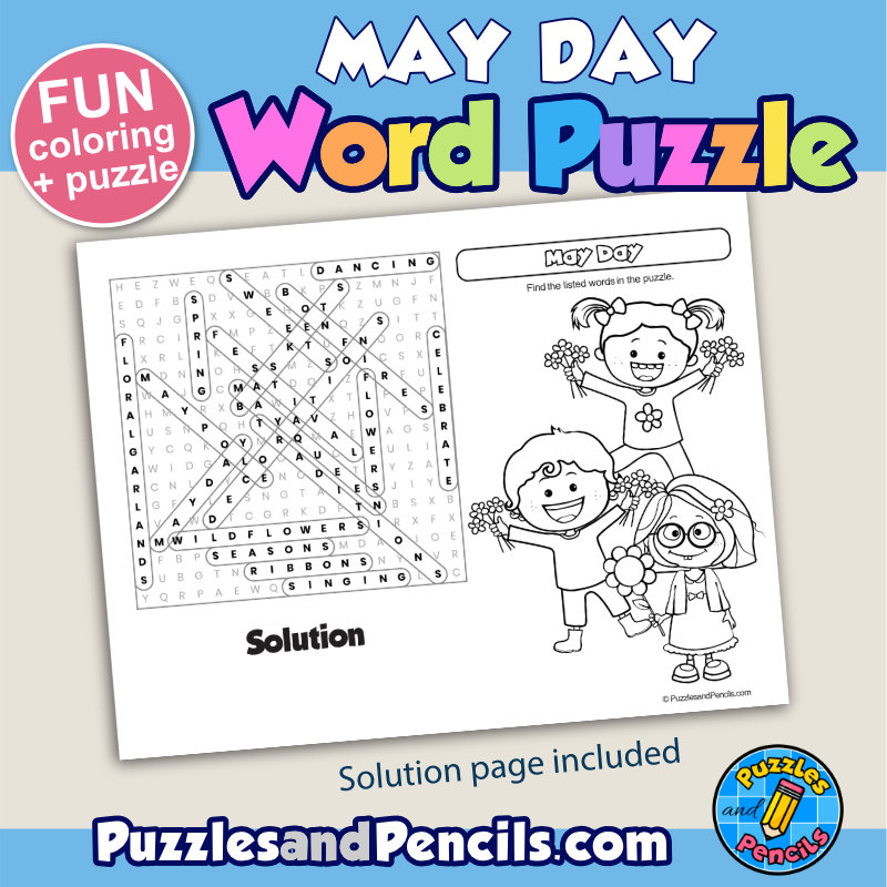 May Day Word Search Puzzle Activity Page And Coloring May Wordsearch Made By Teachers